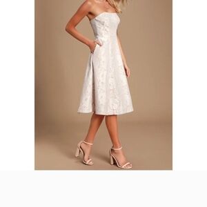 Lulu's White Lace and Cream Strapless Dress For Wedding and Bridal Events